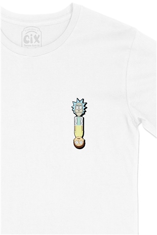Rick And Morty Ters Cep Logo Tasarımlı Beyaz Tişört
