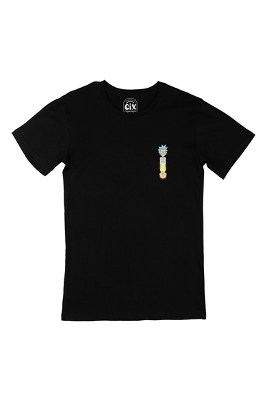 Rick And Morty Ters Cep Logo Tasarımlı Siyah Tişört