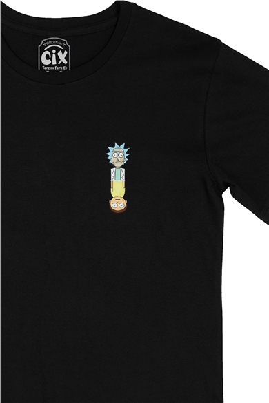 Rick And Morty Ters Cep Logo Tasarımlı Siyah Tişört