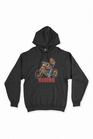 Riding Motor Siyah Kapşonlu Sweatshirt Hoodie