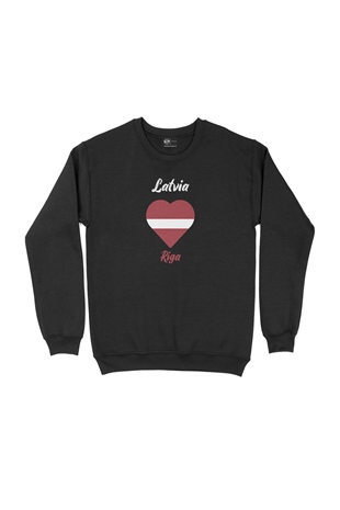 Riga Letonya Bayraklı Kalpli Siyah Sweatshirt