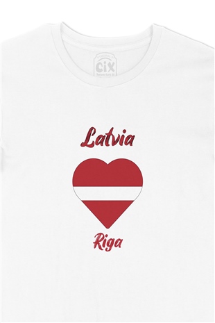 Riga Letonya Bayraklı Kalpli Tişört