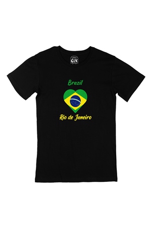 Rio De Janerio Brezilya Bayraklı Kalpli Siyah Tişört