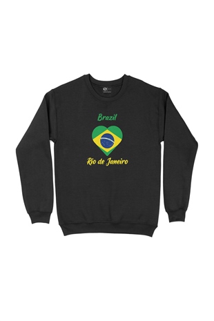 Rio De Janerio Brezilya Bayraklı Kalpli Siyah Sweatshirt