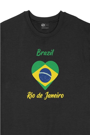 Rio De Janerio Brezilya Bayraklı Kalpli Siyah Sweatshirt