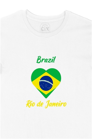 Rio De Janerio Brezilya Bayraklı Kalpli Tişört
