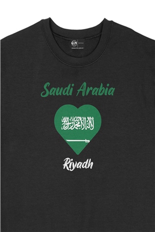 Riyad Suudi Arabistan Bayraklı Kalpli Siyah Sweatshirt