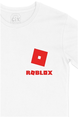 Roblox Logolu Cep Logo Tasarımlı Beyaz Tişört