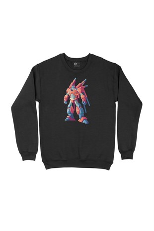 Robot Tasarımlı Siyah Sweatshirt