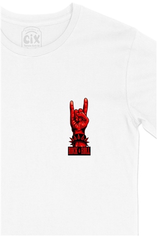 Rock And Roll Cep Logo Tasarımlı Beyaz Tişört