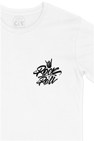 Rock And Roll Hand Cep Logo Tasarımlı Beyaz Tişört