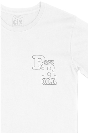 Rock And Roll R Cep Logo Tasarımlı Beyaz Tişört