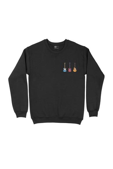 Rock Gitar Tasarımlı Cep Tasarım Baskılı Sweatshirt