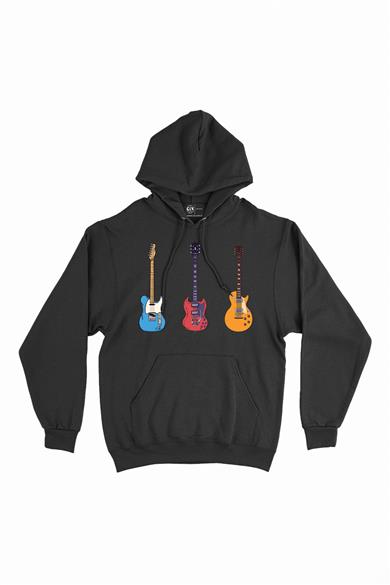 Rock Gitar Tasarımlı Kapşonlu Sweatshirt Hoodie