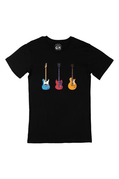 Rock Gitar Tasarımlı Siyah Tişört