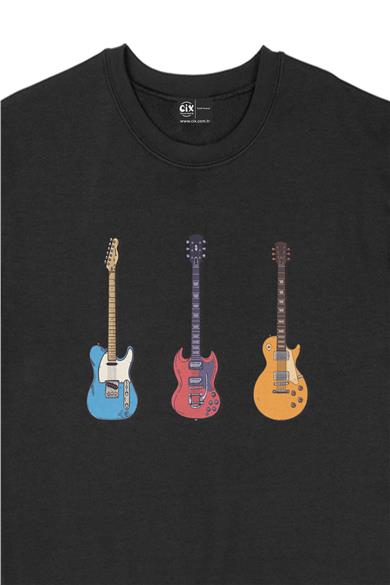 Rock Gitar Tasarımlı Sweatshirt