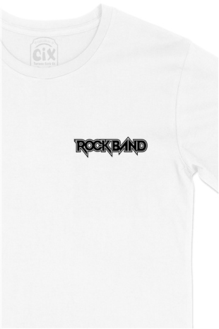 Rockband Cep Logo Tasarımlı Beyaz Tişört