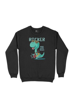 Rocker Dinozor Siyah Sweatshirt