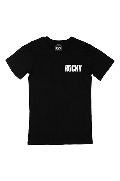 Rocky Cep Logo Tasarımlı Siyah Tişört