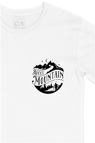 Rocky Mountain Cep Logo Tasarımlı Beyaz Tişört