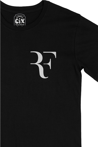 Roger Federer RF Cep Logo Tasarımlı Siyah Tişört