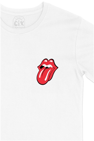 Rolling Stones Cep Logo Tasarımlı Beyaz Tişört