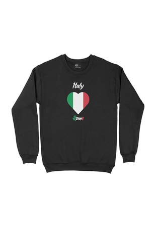 Roma İtalya Bayraklı Kalpli Siyah Sweatshirt