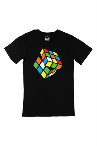 Rubik Küp Tasarımlı Siyah Tişört
