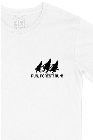 Run Forest Run Cep Logo Tasarımlı Beyaz Tişört