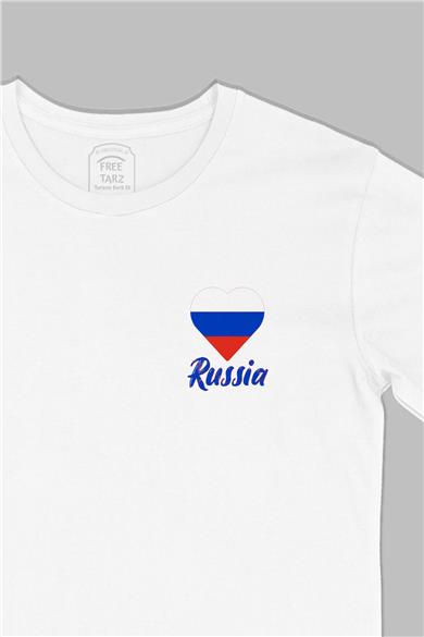 Rusya Baskılı Cep Tasarım Beyaz Tişört