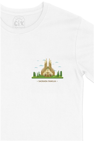Sagrada Familia Cep Logo Tasarımlı Beyaz Tişört