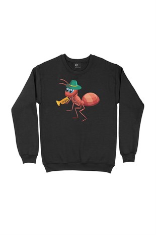 Saksafon Çalan Karınca Siyah Sweatshirt