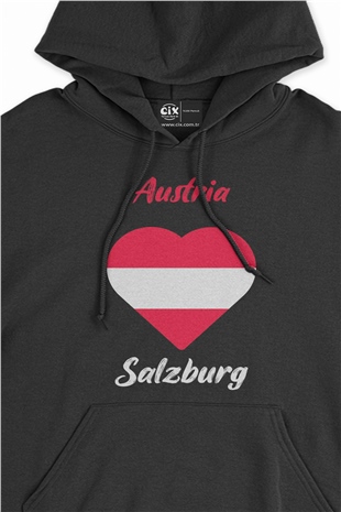 Salzburg Avusturya Bayraklı Kalpli Siyah Sweatshirt Hoodie