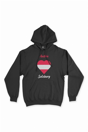 Salzburg Avusturya Bayraklı Kalpli Siyah Sweatshirt Hoodie