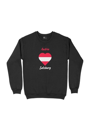 Salzburg Avusturya Bayraklı Kalpli Siyah Sweatshirt