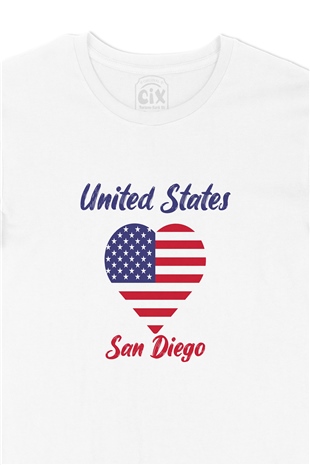 San Diego Amerika Bayraklı Kalpli Tişört