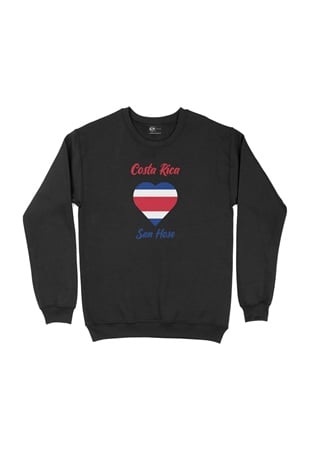 San Hose Kosta Rika Bayraklı Kalpli Siyah Sweatshirt