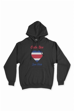 San Hose Kosta Rika Bayraklı Kalpli Siyah Sweatshirt Hoodie