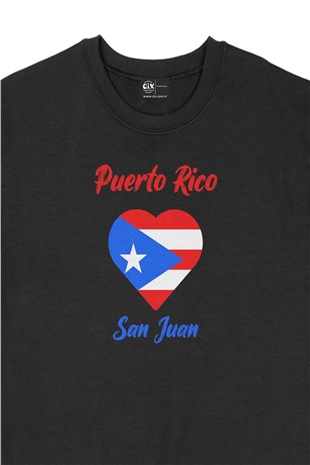 San Juan Porta Riko Bayraklı Kalpli Siyah Sweatshirt