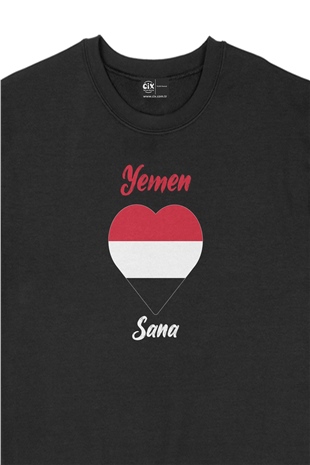 Sana Yemen Bayraklı Kalpli Siyah Sweatshirt