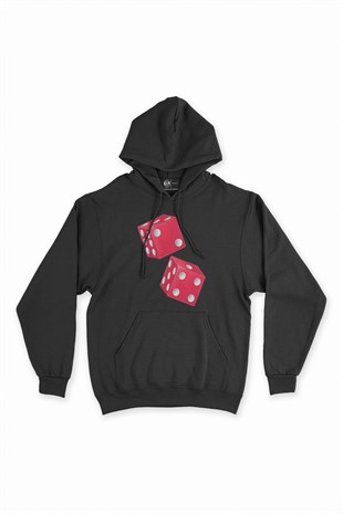 Şanslı Zarlar Siyah Kapşonlu Sweatshirt Hoodie