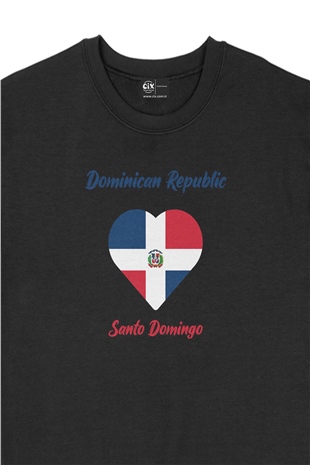 Santo Domingo Dominik Bayraklı Kalpli Siyah Sweatshirt