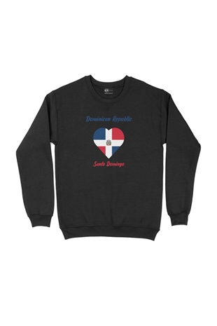 Santo Domingo Dominik Bayraklı Kalpli Siyah Sweatshirt