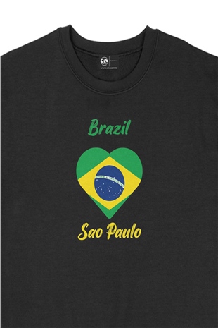 Sao Paulo Brezilya Bayraklı Kalpli Siyah Sweatshirt