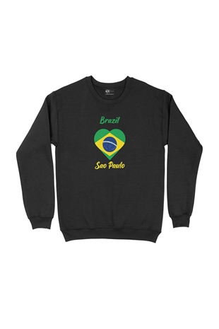 Sao Paulo Brezilya Bayraklı Kalpli Siyah Sweatshirt