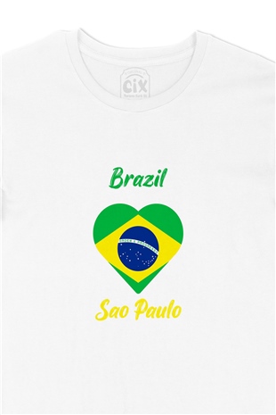 Sao Paulo Brezilya Bayraklı Kalpli Tişört