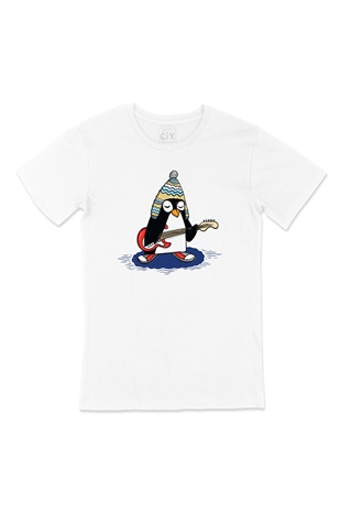 Şapkalı Gitarcı Rocker Penguen Tişört