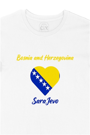 Saraybosna Bosna Hersek Bayraklı Kalpli Tişört