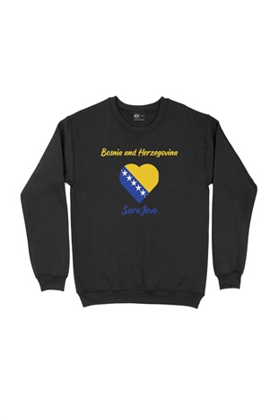 Saraybosna Bosna Hersek Bayraklı Kalpli Siyah Sweatshirt