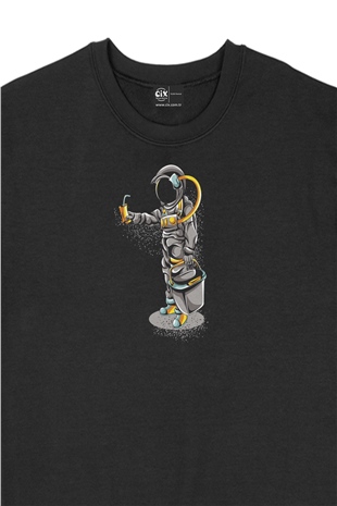 Sarhoş Astronot Siyah Sweatshirt